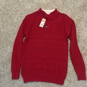 Boys Sherpa collar red textured sweater